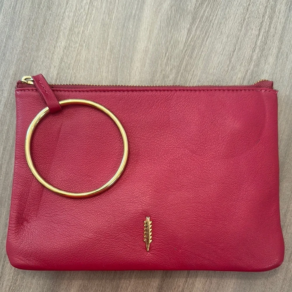 THACKER- Elegant Pink Leather Clutch with Gold Accent - Picture 10 of 10